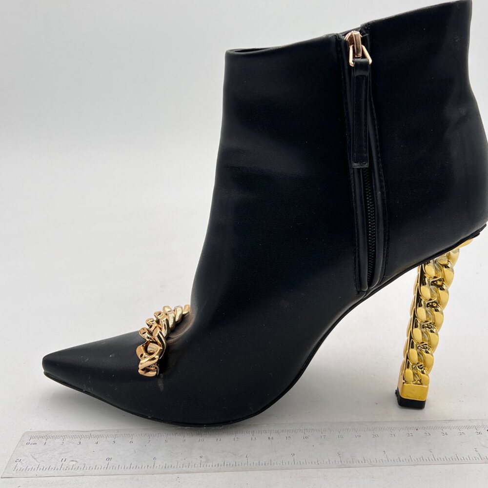 FSJ Women Trendy Pointed Toe Ankle Boot Block Chunky High Heel Bootie Party Prom - Picture 3 of 7